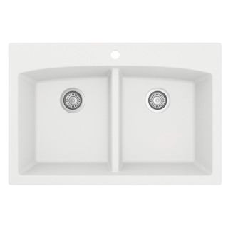 33" Top Mount Double Equal Bowl Quartz Kitchen Sink in White