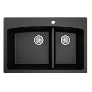 33" Top Mount Large/Small Bowl Quartz Kitchen Sink in Black