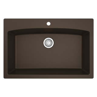 33" Top Mount Large Single Bowl Quartz Kitchen Sink in Brown