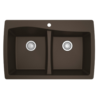 34" Top Mount Double Equal Bowl Quartz Kitchen Sink in Brown
