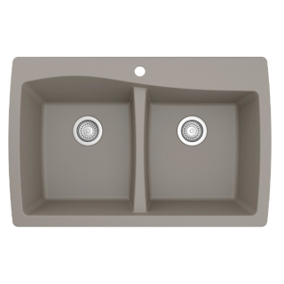 34" Top Mount Double Equal Bowl Quartz Kitchen Sink in Concrete