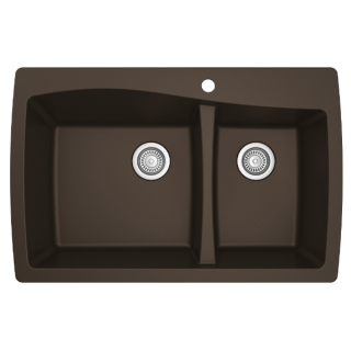 34" Top Mount Large/Small Bowl Quartz Kitchen Sink in Brown