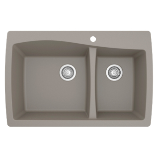 34" Top Mount Large/Small Bowl Quartz Kitchen Sink in Concrete