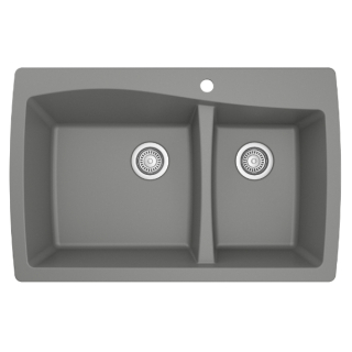 34" Top Mount Large/Small Bowl Quartz Kitchen Sink in Grey