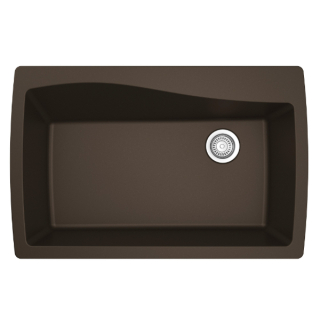 34" Top Mount Large Single Bowl Quartz Kitchen Sink in Brown