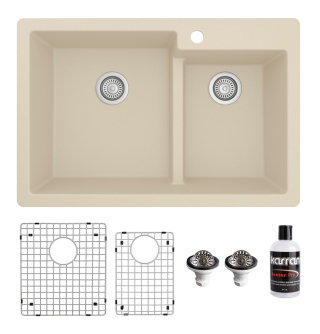 Karran 33" Top Mount Large/Small Bowl Quartz Kitchen Sink Kit in Bisque