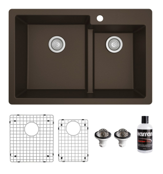 Karran 33" Top Mount Large/Small Bowl Quartz Kitchen Sink Kit in Brown