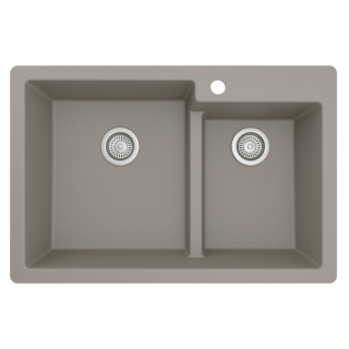 33" Top Mount Large/Small Bowl Quartz Kitchen Sink in Concrete