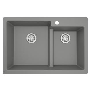 33" Top Mount Large/Small Bowl Quartz Kitchen Sink in Grey