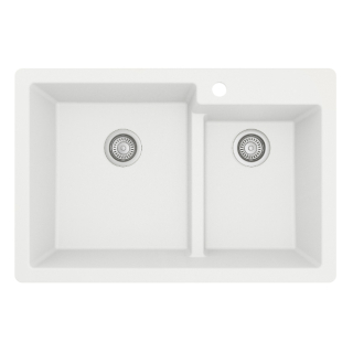 33" Top Mount Large/Small Bowl Quartz Kitchen Sink in White