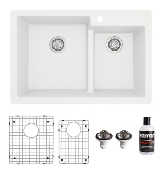 Karran 33" Top Mount Large/Small Bowl Quartz Kitchen Sink Kit in White