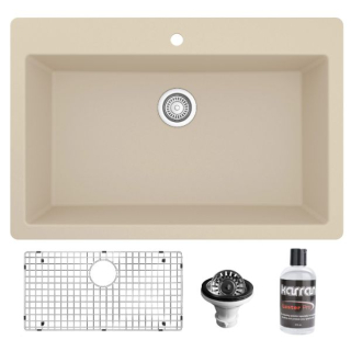 Karran QT-812 Top Mount 33" Large Single Bowl Quartz Kitchen Sink Kit in Bisque