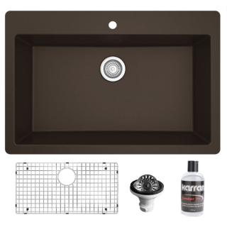 Karran QT-812 Top Mount 33" Large Single Bowl Quartz Kitchen Sink Kit in Brown