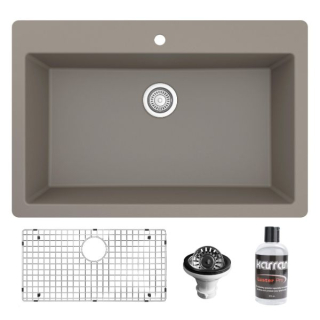 Karran QT-812 Top Mount 33" Large Single Bowl Quartz Kitchen Sink Kit in Concrete