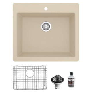 Karran QT-820 Top Mount 25" Single Bowl Quartz Kitchen Sink Kit in Bisque