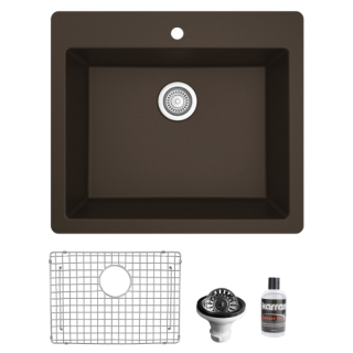 Karran QT-820 Top Mount 25" Single Bowl Quartz Kitchen Sink Kit in Brown
