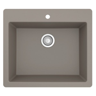 Karran QT-820 Top Mount 25" Single Bowl Quartz Kitchen Sink in Concrete