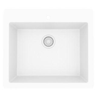 Karran QT-820 Top Mount 25" Single Bowl Quartz Kitchen Sink in White