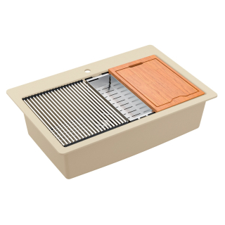 Karran QTWS-875 Top Mount 33" Large Single Bowl Quartz Workstation Kitchen Sink in Bisque