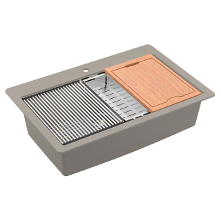 Karran QTWS-875 Top Mount 33" Large Single Bowl Quartz Workstation Kitchen Sink in Concrete