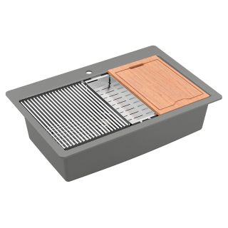 Karran QTWS-875 Top Mount 33" Large Single Bowl Quartz Workstation Kitchen Sink in Grey
