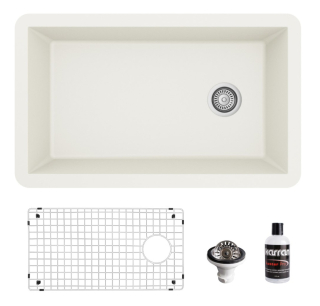 Undermount Quartz Composite 32" Single Bowl Kitchen Sink Kit in White