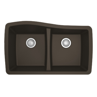 33" Undermount Double Equal Bowl Quartz Kitchen Sink in Brown