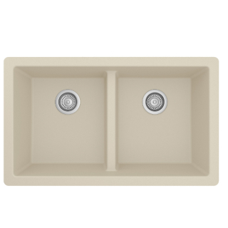 32" Undermount Double Equal Bowl Quartz Kitchen Sink in Bisque