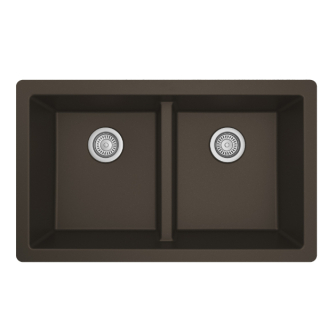 32" Undermount Double Equal Bowl Quartz Kitchen Sink in Brown