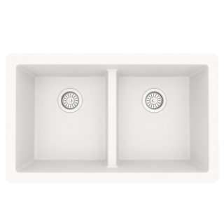 32" Undermount Double Equal Bowl Quartz Kitchen Sink in White