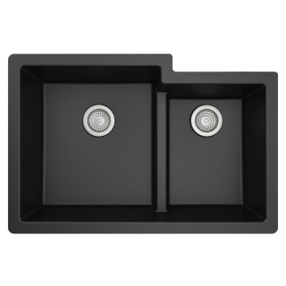 32" Undermount Large/Small Bowl Quartz Kitchen Sink in Black