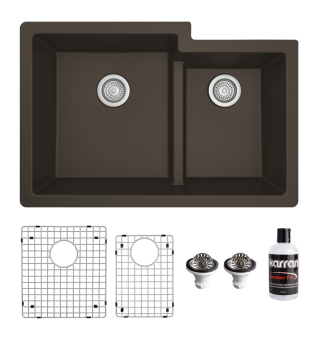 Karran 32" Undermount Large/Small Bowl Quartz Kitchen Sink Kit in Brown