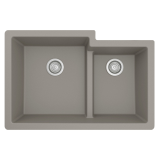 32" Undermount Large/Small Bowl Quartz Kitchen Sink in Concrete