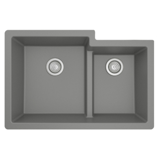 32" Undermount Large/Small Bowl Quartz Kitchen Sink in Grey