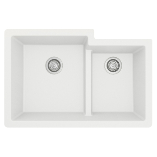 32" Undermount Large/Small Bowl Quartz Kitchen Sink in White