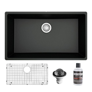 Karran QU-812 Undermount 32-1/4" Large Single Bowl Quartz Kitchen Sink Kit in Black