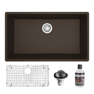 Karran QU-812 Undermount 32-1/4" Large Single Bowl Quartz Kitchen Sink Kit in Brown