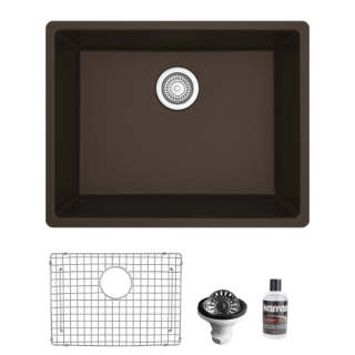Karran QU-820 Undermount 24-3/8" Single Bowl Quartz Kitchen Sink Kit in Brown