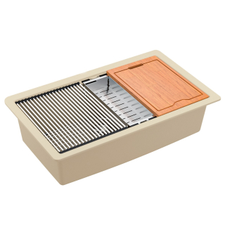 Karran QUWS-875 Undermount 32-1/2" Large Single Bowl Quartz Workstation Kitchen Sink in Bisque