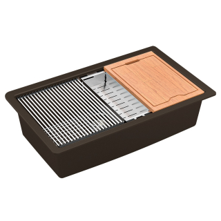 Karran QUWS-875 Undermount 32-1/2" Large Single Bowl Quartz Workstation Kitchen Sink in Brown