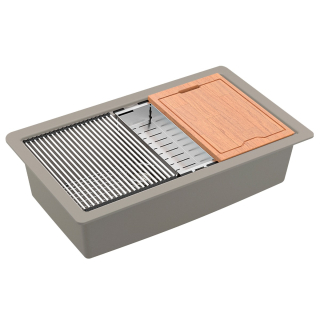 Karran QUWS-875 Undermount 32-1/2" Large Single Bowl Quartz Workstation Kitchen Sink in Concrete