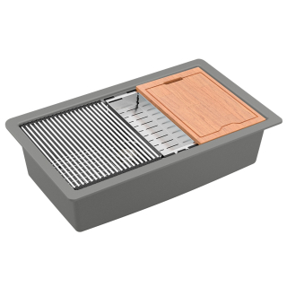 Karran QUWS-875 Undermount 32-1/2" Large Single Bowl Quartz Workstation Kitchen Sink in Gray