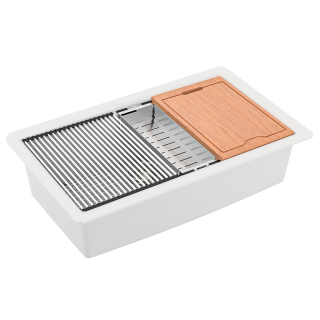 Karran QUWS-875 Undermount 32-1/2" Large Single Bowl Quartz Workstation Kitchen Sink in White