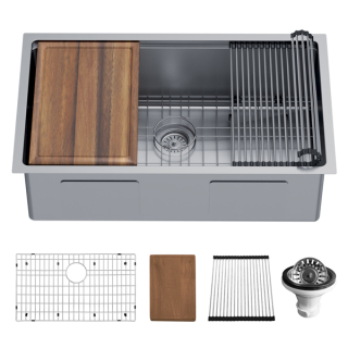 Karran 32" Undermount Large Single Bowl Stainless Steel Workstation Sink