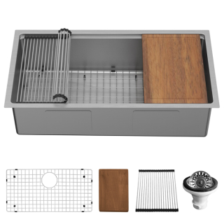 Karran Elite WS-38-PK1 Undermount 36" Single Bowl Stainless Steel Workstation Kitchen Sink