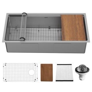 Karran Elite WS-39-PK1 Undermount 39" Single Bowl Stainless Steel Workstation Kitchen Sink
