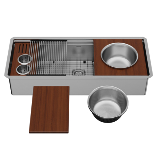 Karran 45" Undermount WS-90 Single Bowl 16 Gauge Stainless Steel Workstation Kitchen Sink