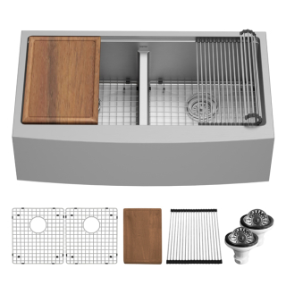 Karran Elite WSA-48-PK1 Apron Front Farmhouse 36" Double Bowl Stainless Steel Workstation Sink