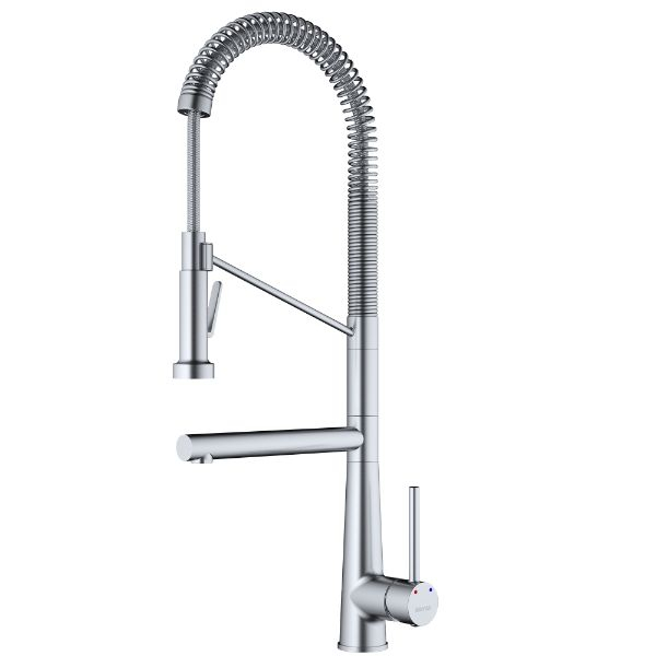 Tumba Single-Handle Pull-Down Sprayer Kitchen Faucet in Stainless Steel