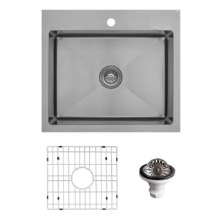 Karran Top Mount Stainless Steel 25" 16-Gauge Drop-In Single Bowl Kitchen Sink Kit